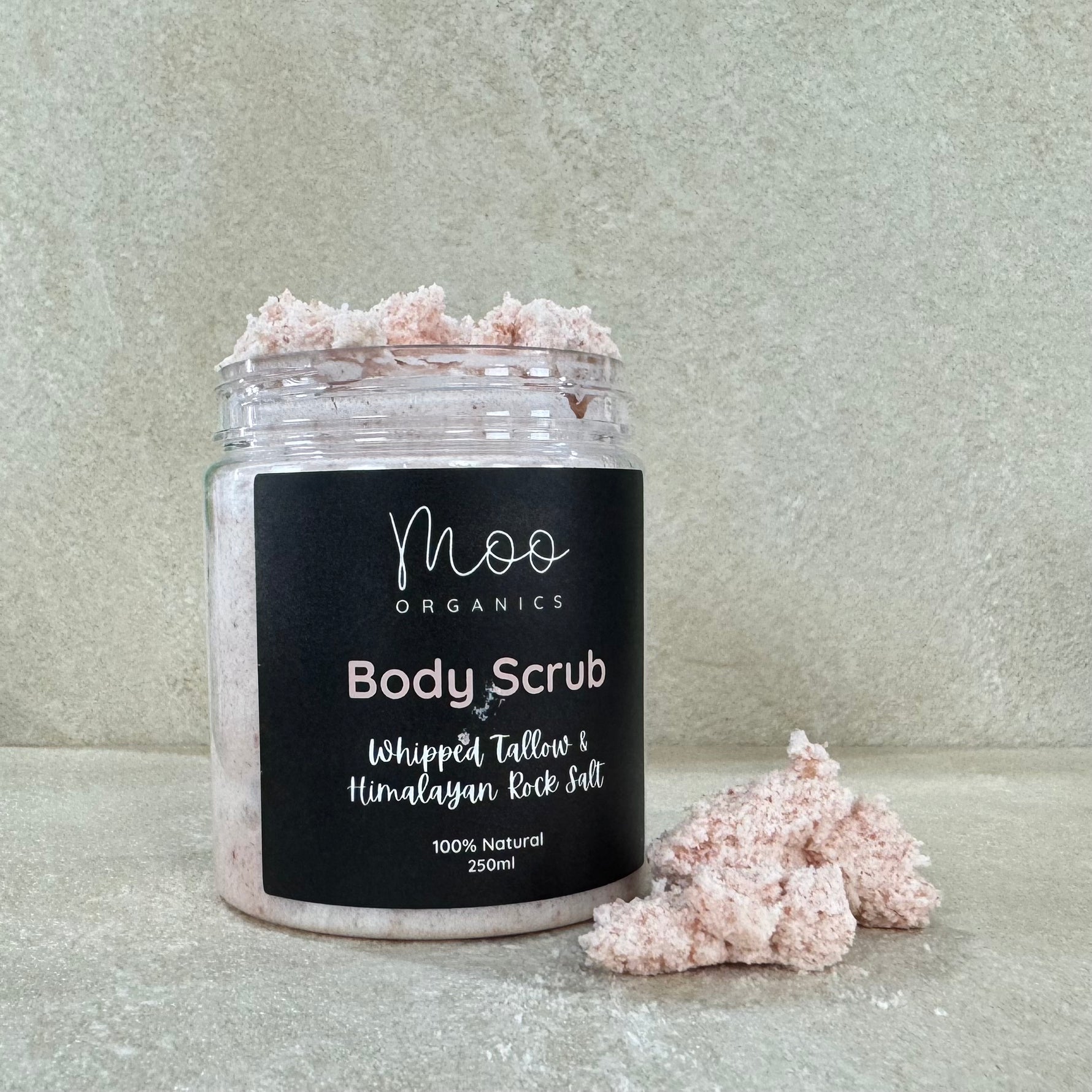 Body scrub made with grass-fed beef tallow, naturally exfoliating, nourishing, and hydrating the skin for a smooth, refreshed, and healthy complexion
