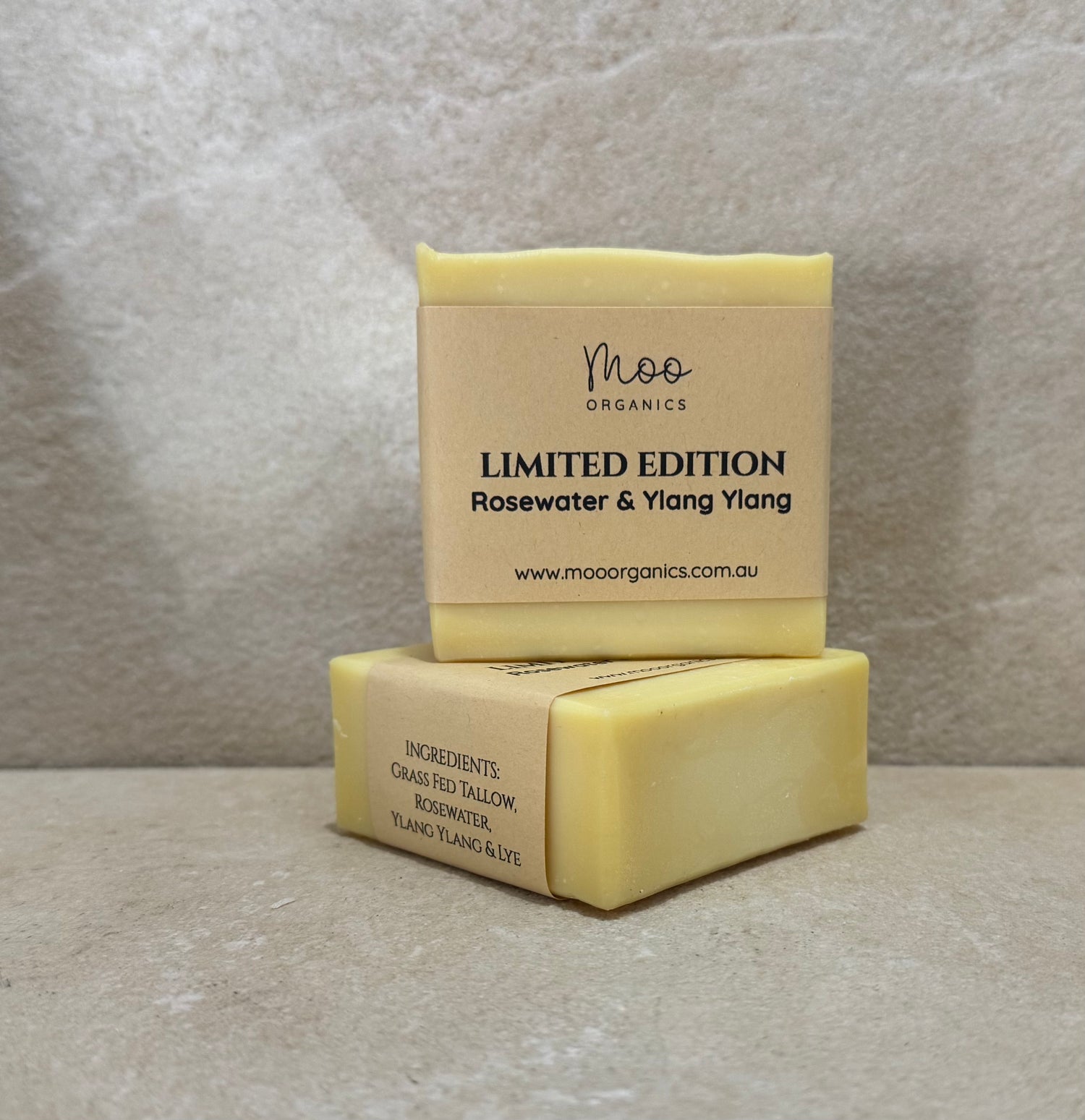 Rosewater and ylang ylang tallow soap made with grass-fed beef tallow, gently cleansing and nourishing sensitive skin without harsh ingredients