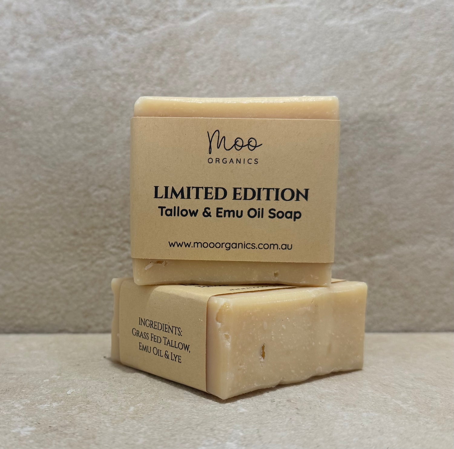 Tallow and emu oil soap made with grass-fed beef tallow and emu oil to deeply nourish, soothe, and cleanse dry or sensitive skin without chemicals